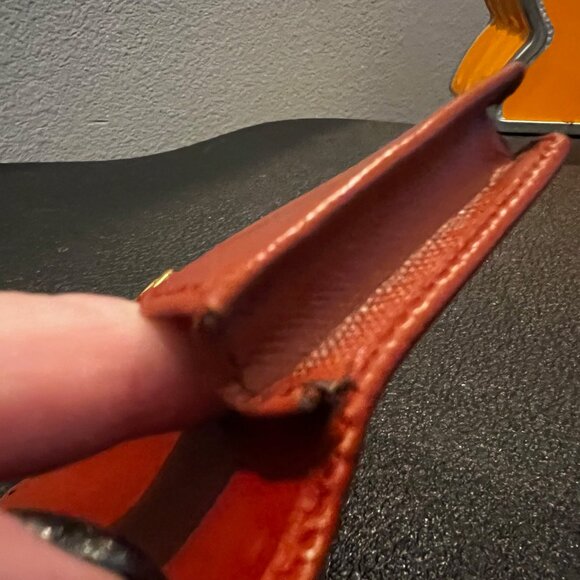 Prada Saffiano Leather Card Holder Wallet on Chain Brown Gold Logo Made in Italy - Picture 6 of 8